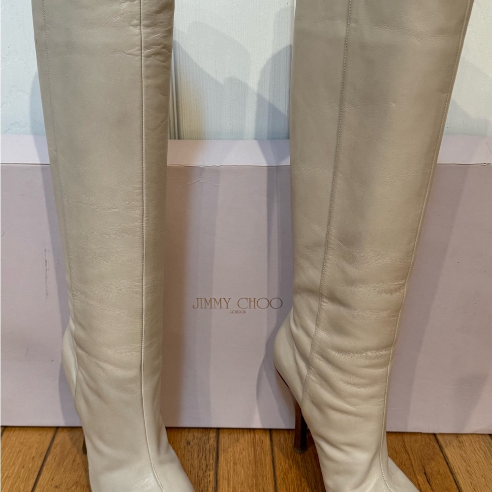 Jimmy Choo Women's Off-White Over the Knee Boots